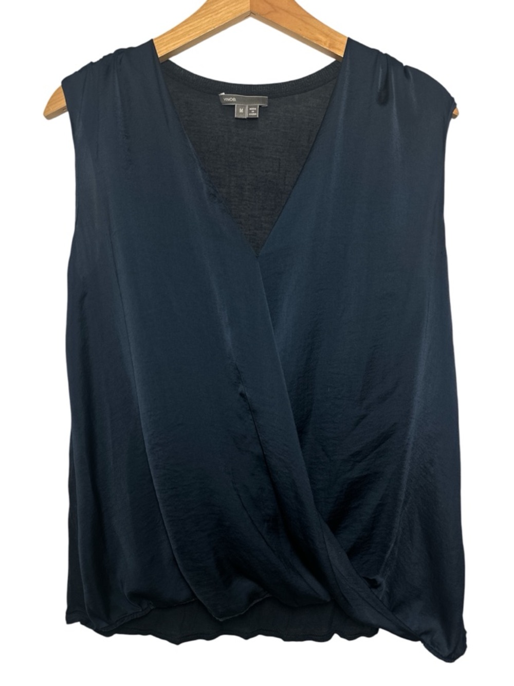 Vince Navy Draped Cashmere Blend Sleeveless Wrap Top